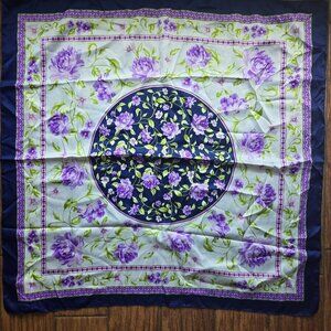 Guarisco Large Square Scarf Blue White Purple Floral Pattern Made in Italy NWT